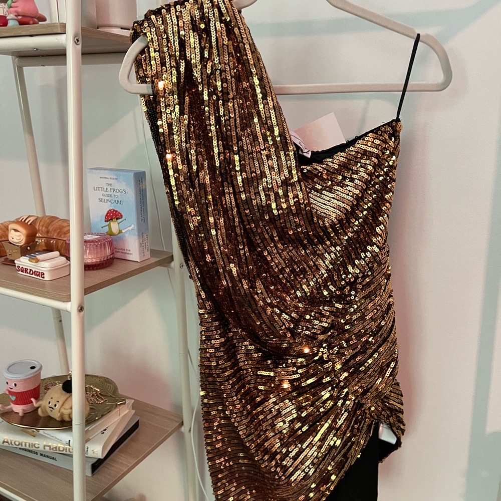 Gold Sequin One-Shoulder Dress
